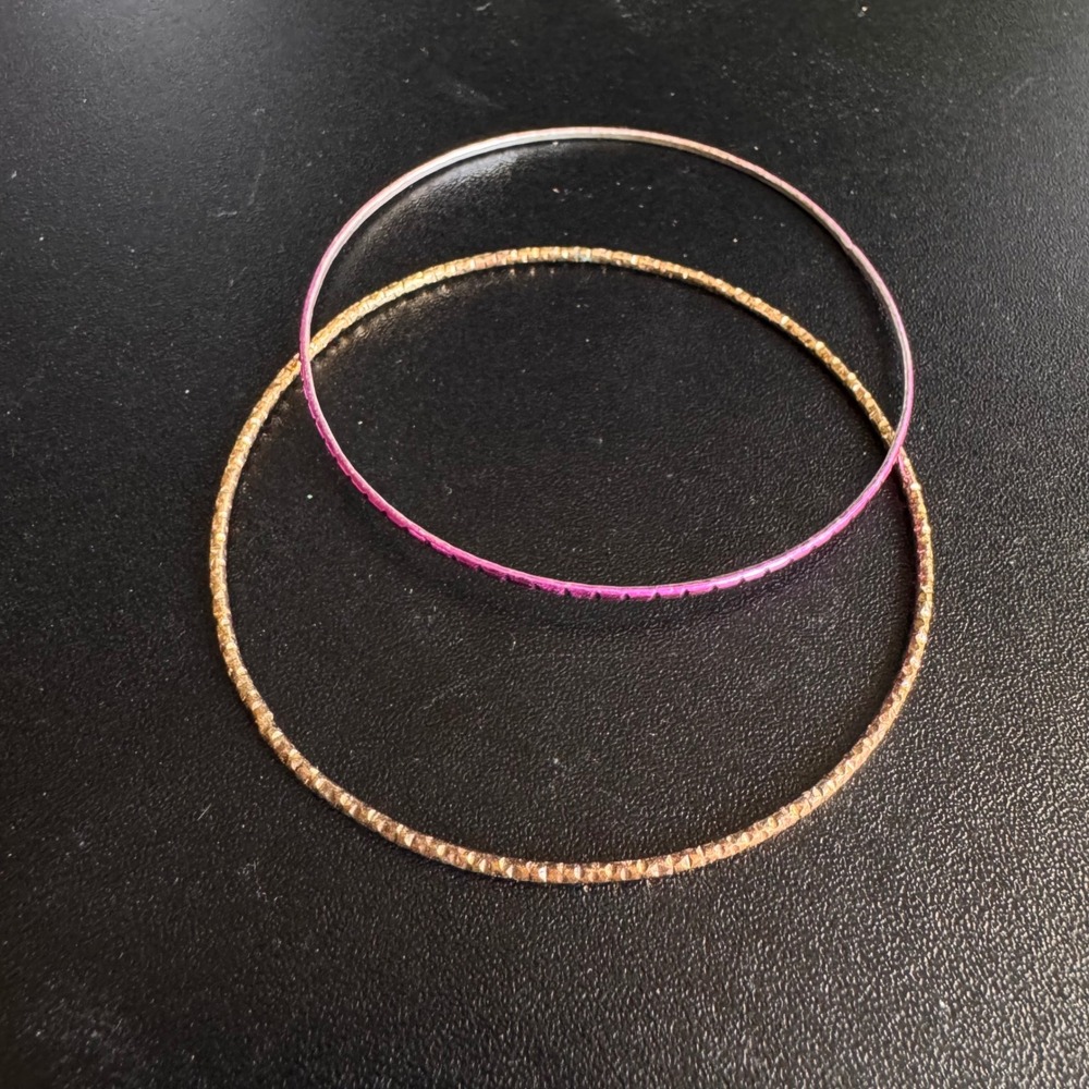 Vintage Gold and Pink Textured Bangle Bracelet Set 2 Piece Stackable